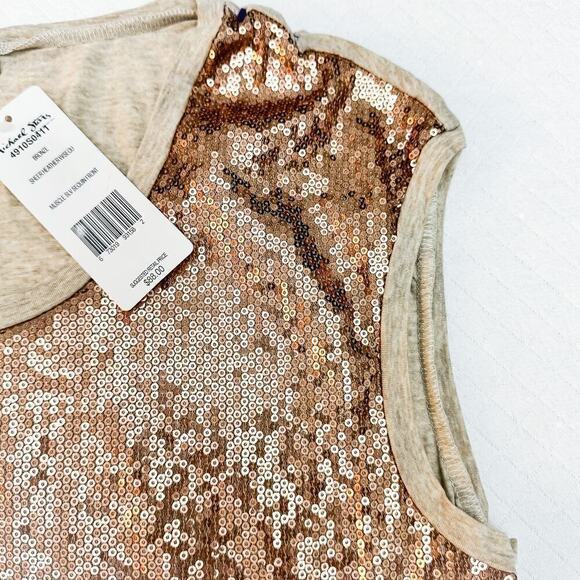 Michael Stars Bronze Sheer Heather Muscle Sleeve Sequin Front Top SZM/L - Picture 7 of 9